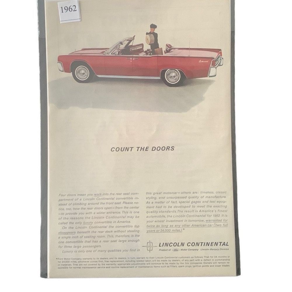 Vintage 1962 Lincoln Continental Count the Doors Ad Advertisment